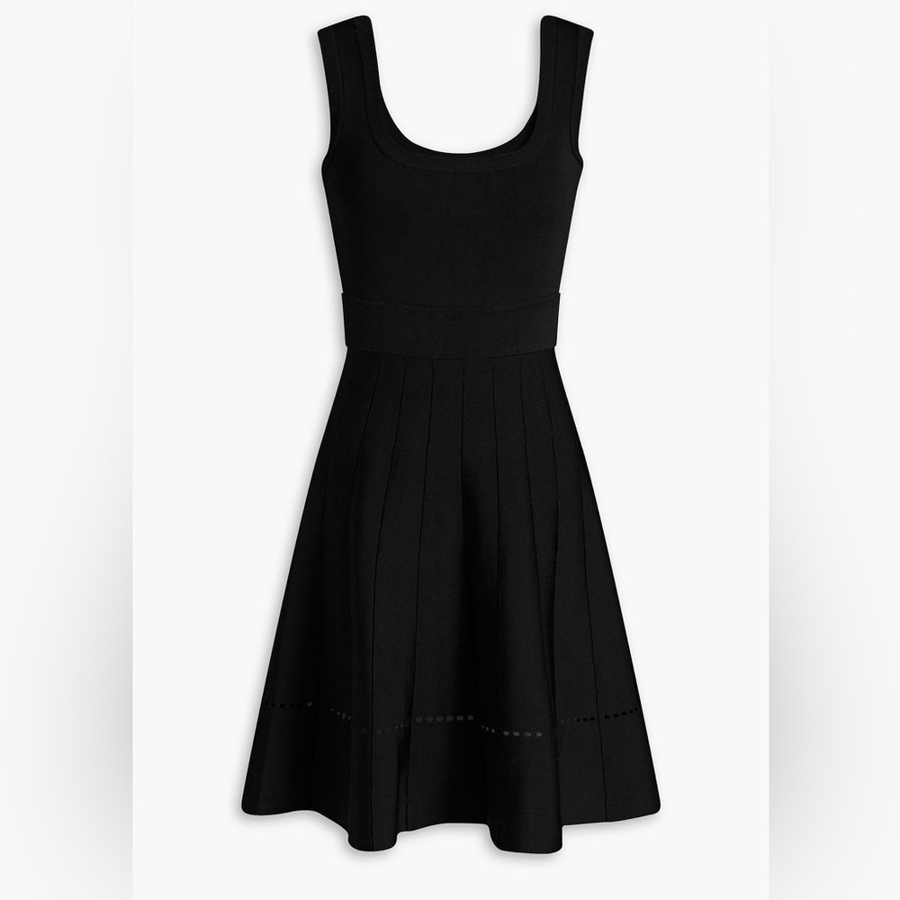 Herve Leger Stretch Knit Flare Mini Dress Black Medium